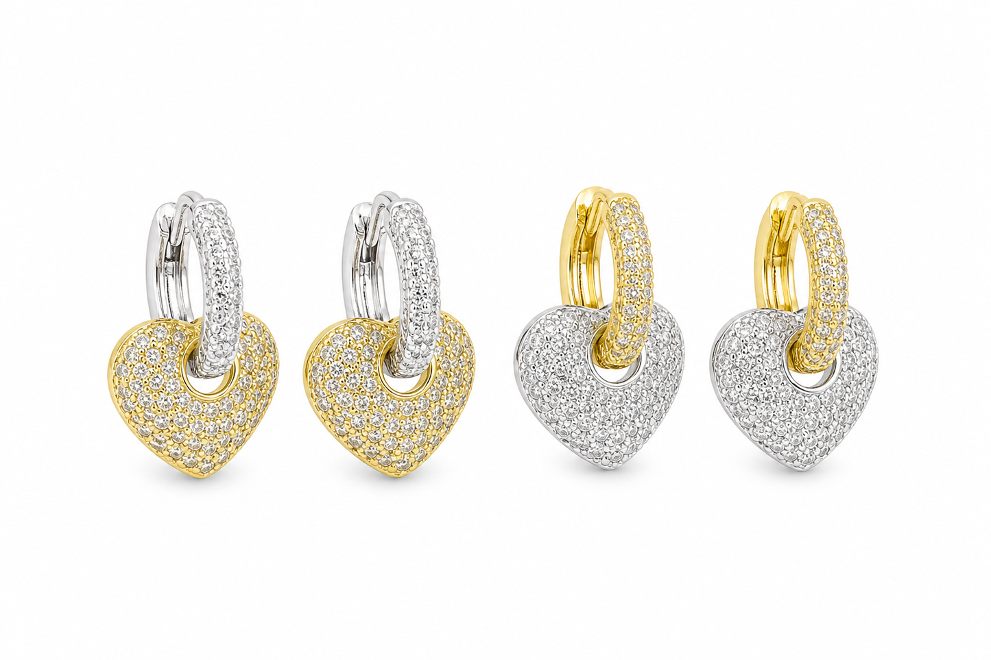 Multiuse Two Tone Hearts CZ Hoops