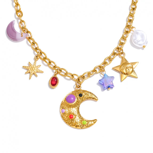 Moon and Stars Charms Necklace