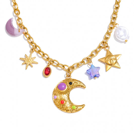 Moon and Stars Charms Necklace