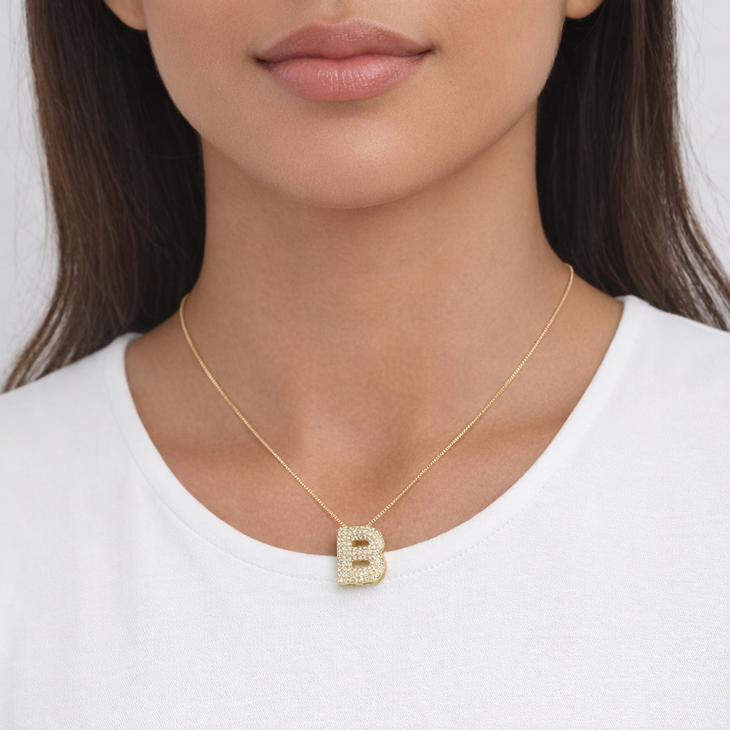 Chunky Letter CZ Necklace