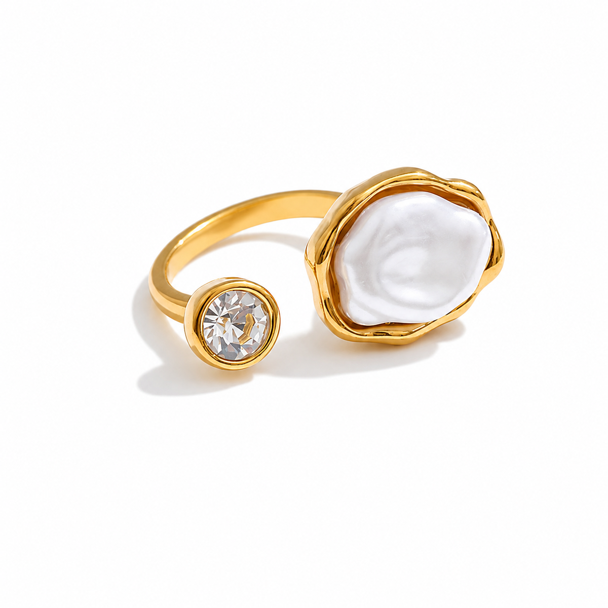 Open Pearl CZ Adjustable Ring
