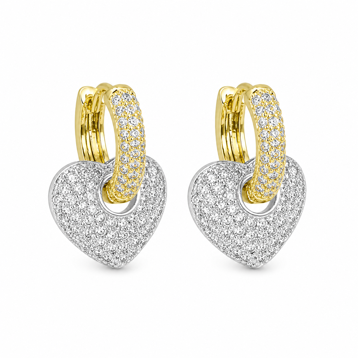 Multiuse Two Tone Hearts CZ Hoops