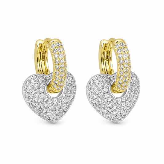 Multiuse Two Tone Hearts CZ Hoops