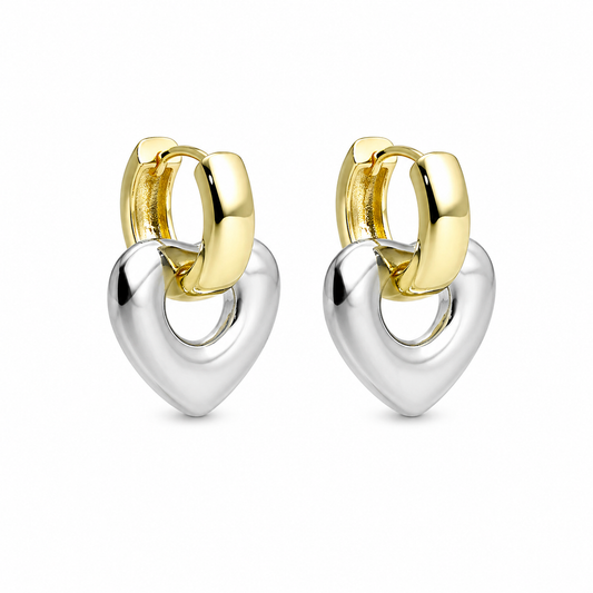 Multiuse Two Tone Hearts CZ Hoops
