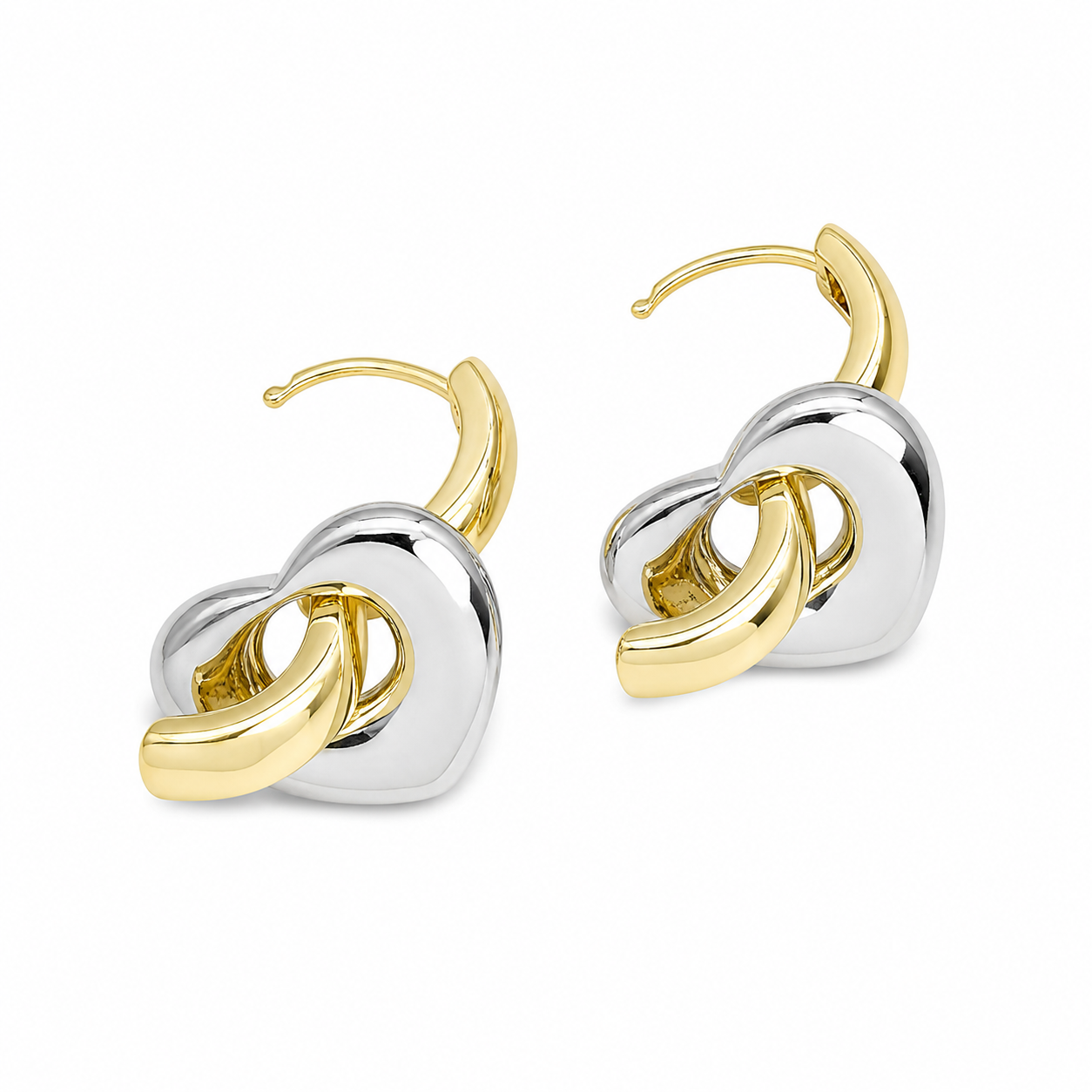 Multiuse Two Tone Hearts CZ Hoops