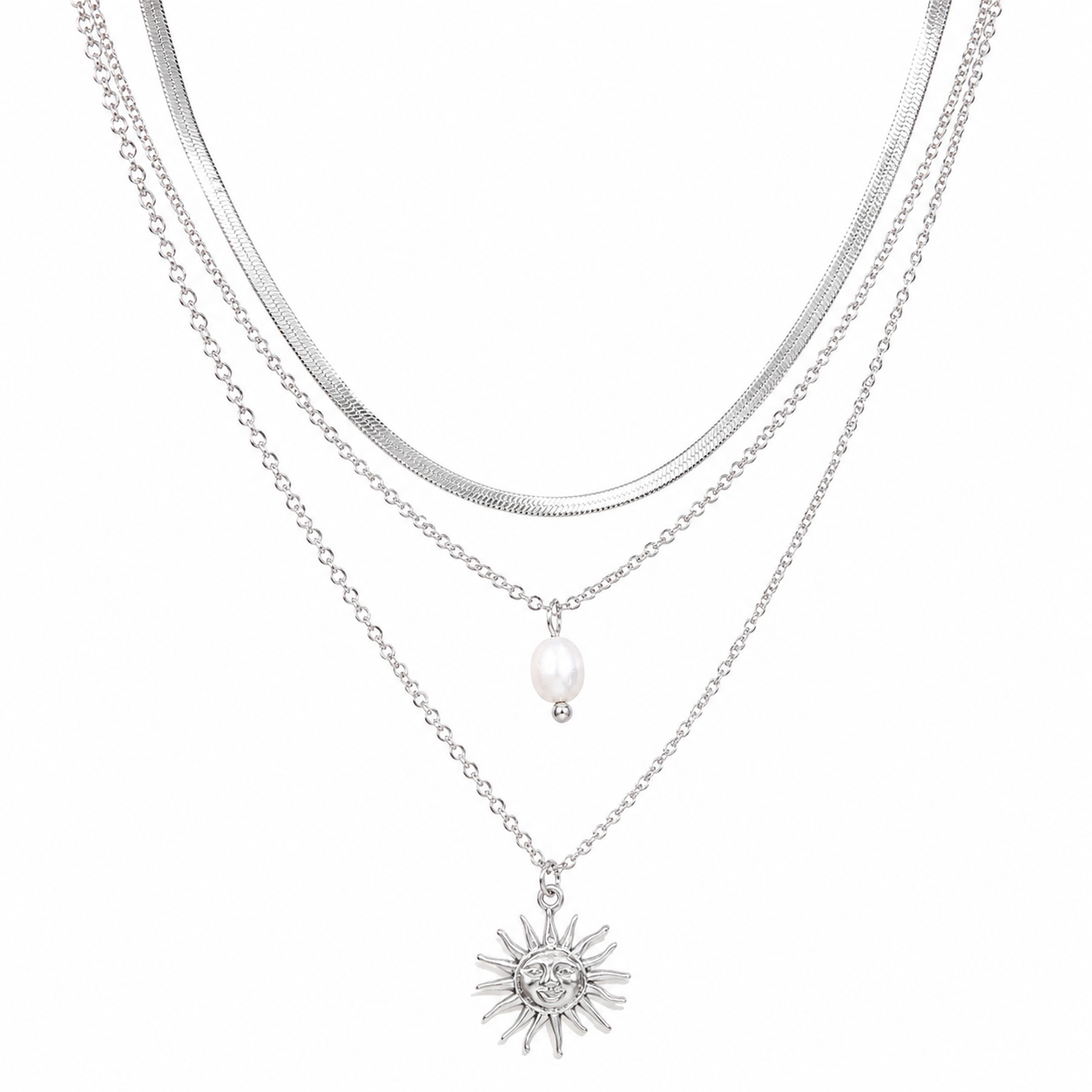 3 Layering Pearl Sun Necklace